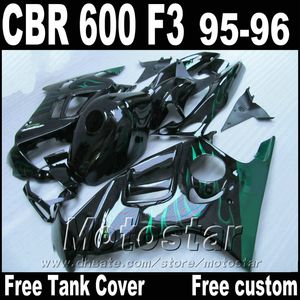 HONDA grenaj CBR600 F3 için ücretsiz Tank motosiklet parçaları 600 f3 95 96 kaporta kiti siyah CBR 1995 1996 yeşil alevler