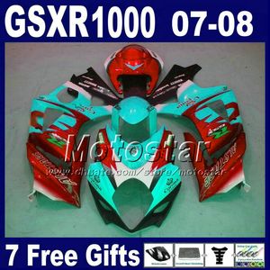 SUZUKI GSXR1000 için motosiklet kaporta kiti 2007 GSX-R1000 2008 mavi kırmızı Corona karoseri kaporta seti K7 07 08 GSXR 1000 GJ64 + Koltuk kukuletası