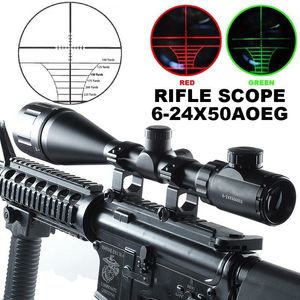 6-24x50AOEG Kırmızı Yeşil Mil-Nokta Aydınlatmalı Optik Av Tüfeği Dürbünü W/Yüzükler