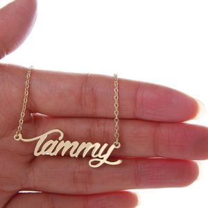 Tammy Script Nome da fonte Colar personalizado para homens Tag Aço Inoxidável Placa de Identificação Colares de Ouro e Prata Jóias Presente, NL-2400