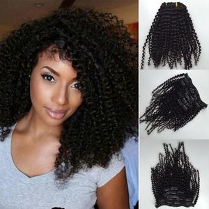 new style brazilian virgin curly hair weft clip in human hair extensions unprocessed natural black  brown color 7pcs 1set afro kinky curl