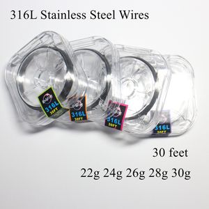 20pcs Paslanmaz Çelik 316L Direnç Kabloları SS 30 Feet 30ft Bobin Isıtma Tel AWG 22G 24G 26G 28G 30G RDA için Gösterge