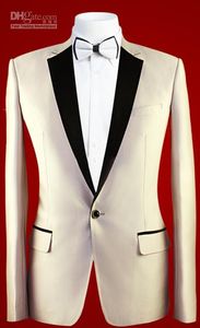 Gerçek Fotoğraf 3 parça Damat Smokin Çentikli Yaka Bir Düğme Groomsmen Erkekler Blazer Düğün Clothinf Balo Suit (Ceket + Pantolon + Kravat)