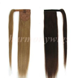 Высочайшее качество 100% человеческих волос, хвостик, 20 22 дюйма, 100 г # 18 / Темно-пепельный блондин Двухцветный бразильский малайзийский индийский наращивание волос Больше цветов