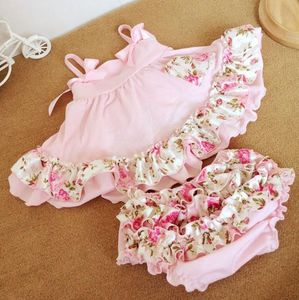 Bebek Bebek Kız 2 adet Setleri Çiçek Ruffles Şort Bloomers Çocuklar Kız Polka Dots Kıyafetler Çocuk Giyim Pembe Kırmızı 1271 Tops