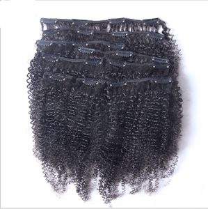 Moğol Afro Kinky Kıvırcık İnsan Saç Uzantıları Klip 7 Adet / takım 120 Gram / Paket Afro-amerikan İnsan Saç Uzantıları Klip