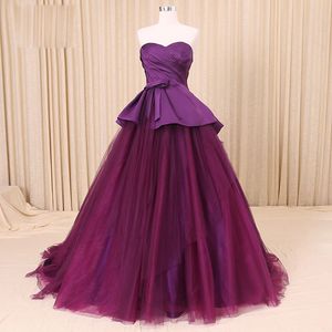 Fotos reais 2017 Roxo Querida Satin Tulle Quinceanera Vestidos Com Peplum Doce 16 Vestido Custom Made China EN11209