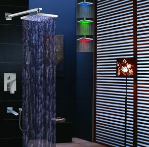 Com chuveiro de LED e bico de latão montado na parede cromado polido conjunto de chuveiro de chuva para banheiro 006-8-2S