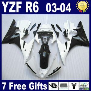 YAMAHA R6 2003 2004 2005 için siyah beyaz ABS Fairing kaportalar YZFR6 03 04 05 tam kaporta kiti + Ücretsiz hediye
