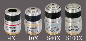 Freeshipping Biyolojik Mikroskop Renksiz DIN Objektif Lens 4X-10X-40X-100X seti