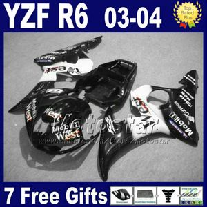 En düşük fiyat için kaporta kiti YZF600 YAMAHA YZF R6 2003 2004 beyaz siyah Batı kaportalar set YZF-R6 YZFR6 03 04 Fh81 +7 hediyeler
