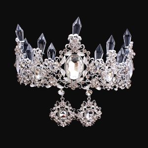 Lüks Kristaller Barok Düğün Taçlar Küpe Gümüş Boncuklu Gelin Tiaras Rhinestone Kafa Parçaları Ucuz Saç Aksesuarları Pageant Taç