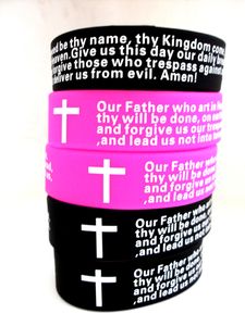 20pcs Inspirational English Lords Prayer Christian Mens DONNA Fashion Cross Braccialetti in silicone all'ingrosso polsino polsinoGioielli Lotti
