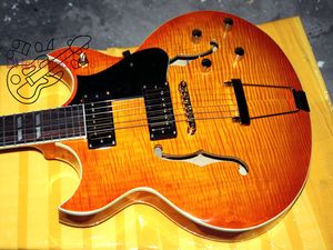 Frete Grátis Custom Shop jazz corpo oco Guitarra Elétrica Erupção De Limão Por Atacado