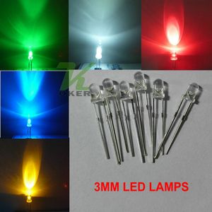 1000pcs 3mm Round Water Clear LED Light Lamp Emitting Diode White red blue green yellow Ultra Bright Bead Plug-in DIY Kit Practice Wide Angle