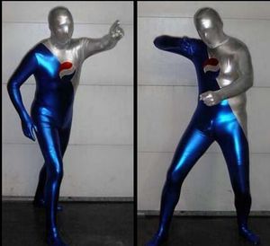Синий и серебристый блестящий металлический мужчина косплей костюм Zentai Halloween костюм