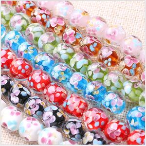 Wholesale Lampwork Glass Beads for Making Charm Bracelets Necklace Decoration Petals Flower Designs 12mm 14mm Round Bead Jewelry Supplies