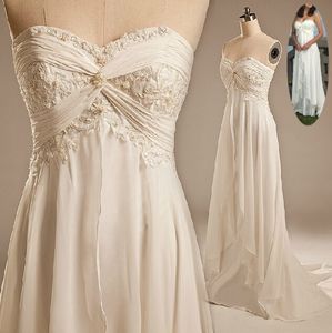 Beach Wedding Bride Dresses 2022 Gowns Sexy Empire Sweetheart Ruffles Appliques Chiffon Low Price Summer Casual Bridal Gown