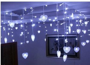 Renkli LED Dize Şerit Festivali Tatil Işık Noel Düğün Dekore Perde Lambaları 4 M 100 SMD 18 Hearts AB / ABD / UK / AU