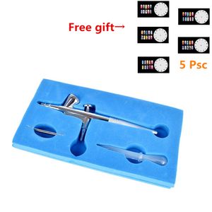 Nova Precisão de 0,4mm Dual-ação 2cc Aerógrafo Caneta Corpo Pistola de Maquiagem Pistola de Pintura para Nail Art Desenho com 5 Prego Stencils