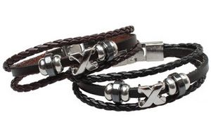 Männer Leder Armbänder Schwarz Kaffee Farbe X brief Mode Stil Punk Schmuck Junge Handgemachte Charme Armbänder Kostenloser Versand