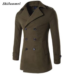 Wholesale- Cotton green Men Trench Coat m to 4xl eleganttrench coat mens overcoat double boutonnage manteau hommes men winter trench coat