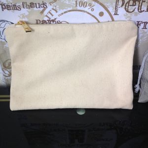 Bolsa cosmética de lona de algodão em branco 30 pçs/lote 12 onças com zíper dourado unissex bolsa de moedas casual cor sólida bolsa de maquiagem combinando forro 7x10in
