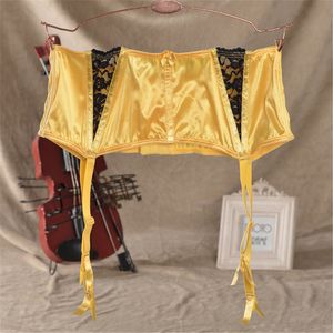 Yellow High Waist Fishbone Lace Suspender Garter Belt for Stockings