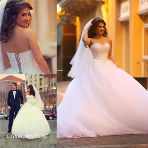 New Arrival Romantic Wedding Dresses Ball Gown Crystal Beads Sweetheart Long Corset Dream Princess Bridal Party Gowns