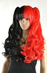 migliore bella bella parrucca gotica di Lolita di vendita calda di trasporto libero + 2 code di maiale impostate miscela rossa e nera Cosplay della miscela
