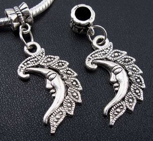 100 ADET Tibet Gümüş ay Charms Kolye Dangle Boncuk Fit Avrupa Bracele t 38mm