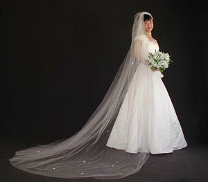 Yeni Zarif Kesim Kenar Swarovski Kristal Rhinestones Bir Katmanlı Tarak Lvory Beyaz Düğün Peçe Katedrali Gelin Veils 3M Uzunluğu