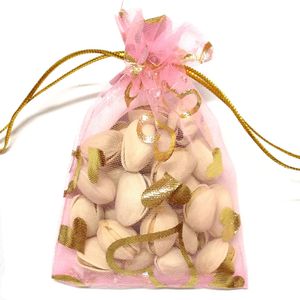 100 sacchetti per imballaggio in organza a forma di cuore d'oro, sacchetti per gioielli, bomboniere, sacchetti regalo per feste di Natale, 9 x 12 cm (3,6 x 4,7 pollici)