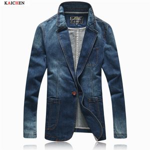 Wholesale- Autumn Jacket Men 2016 Spring New Arrival Fashion Denim Blazer Men Korean Slim Fit Solid Mens Suit Outwear Coat Size M-XXXL