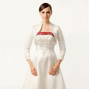 Neueste Hochzeitsjacke im Vintage-Stil mit Perlenstickerei 2016, 3/4-Langarm-Bolero mit Stehkragen, maßgeschneiderte, günstige Brautstulpen