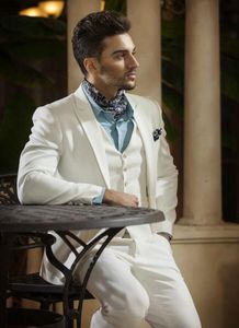 Ismarlama tepe yaka bir düğme beyaz damat smokin elbise erkek takım elbise (ceket + pantolon + yelek) üç- parça sıcak satış