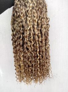 Chinês Humano Virgem Curly Cabelo Weaves Rainha Products Brown / Blonde 100g 1Bundle 3bundles para cabeça cheia