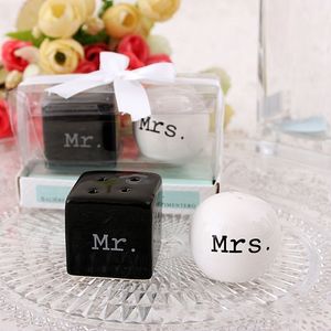 Cube Cylinder Keramik Herr Mrs. Salt and Pfeffer Shakers weiße schwarze Shaker -Küchenwerkzeuge Party bevorzugt Hochzeit bevorzugt Geschenk 100 Sets (2pcs/Set)