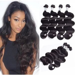 Brazilian Body Wave 4 Bundles Full Head 100% Unprocessed Virgin Remy Human Hair Weaves Extensions Natural Black Color