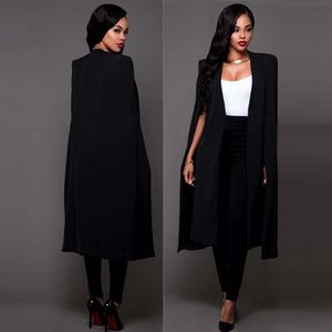 Neue 2016 Frühling Herbst Frauen Plus Größe Lange Cape Blazer und Jacken Sexy Schwarz Weiß Runway Mantel Langarm Club party Blazer