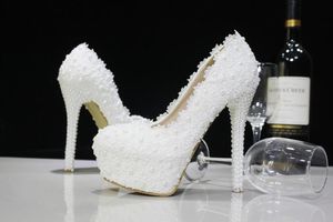 Moda lüks boncuklu beyaz dantel inciler düğün ayakkabıları yüksek topuklu gelin ayakkabılar parti balo kadın ayakkabı ücretsiz gönderim