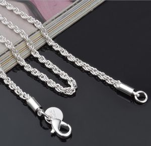 925 Gümüş Kolye Zincirleri Oldukça Sevimli Moda Charm 3mm Twisted Halat Zincir Kolye Takıları 16-30 inç