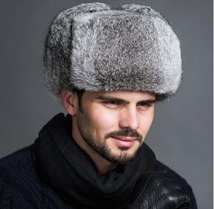 Wholesale-High Quality Mens 100% Real  Fur Winter Hats Lei Feng hat With Ear Flaps Outdoor Warm Snow Caps Russian Hat Bomber Cap