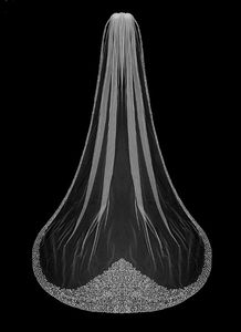 Toptan Kristal Gelin Veils Şapel Uzunluğu 2.5 m Uzun Bling Bling Boncuklu Düğün Peçe Fildişi Veya Beyaz Peçe Ile Ücretsiz Tarak