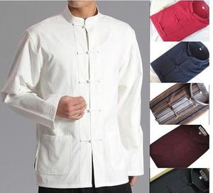 Wholesale-10colors pure cotton traditional suits outfit male Men martial arts long sleeve shirts topwing chun kungfu tai chi uniforms