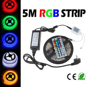 5 M 5050SMD RGB LED Şerit işık Esnek Su Geçirmez LED Şerit DC12V Esnek LED Işık IP65 çok renkli 44 anahtar IR uzaktan Kumanda ile