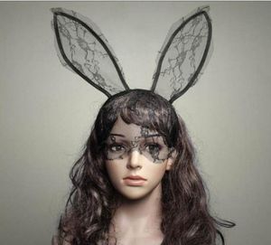 Cosplay Gesicht Auge Spitze Schleier Maske Stirnband Kaninchen Hase langes Ohr Haarband Halloween Weihnachten Party Kostümball Maskerade Requisiten neues Geschenk