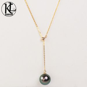 модный дизайн Подлинная естественная культура 9-10мм таитянского жемчуг ожерелье ювелирных изделий из золота 18 карат регулируемые Tahiti Black Pearl Подвеска для женщин