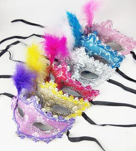 Сексуальные венецианские кружева перо маска для глаз красивая принцесса вечеринок Хэллоуин маскарадные маски дети дети партия Маска