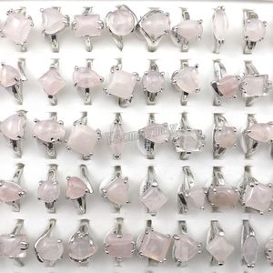 Moda rosa anéis de cristal feminino jóias rosa quartzo anéis 50pcs por atacado